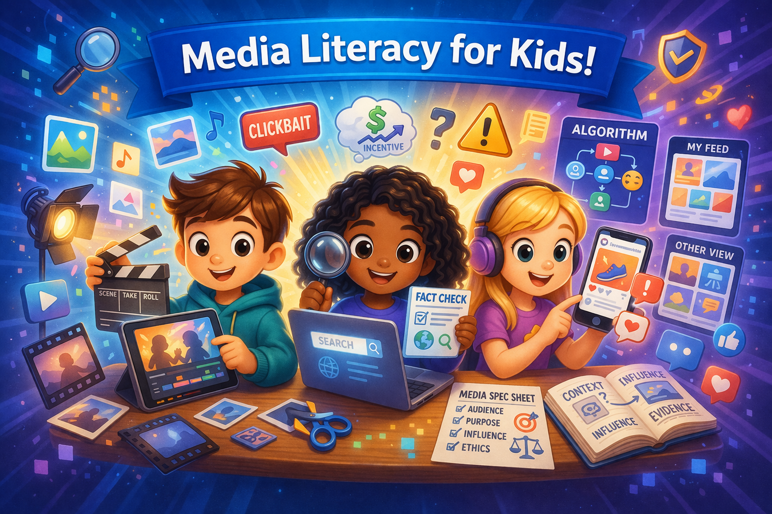 Illustrated hero image for the media literacy curriculum